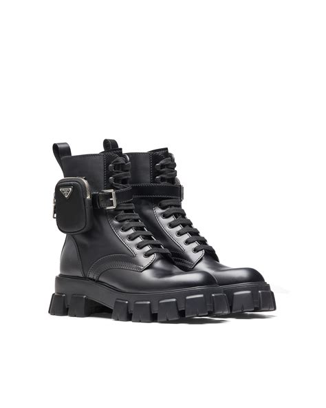 prada monolith brushed leather and nylon boots|prada monolith boots men's.